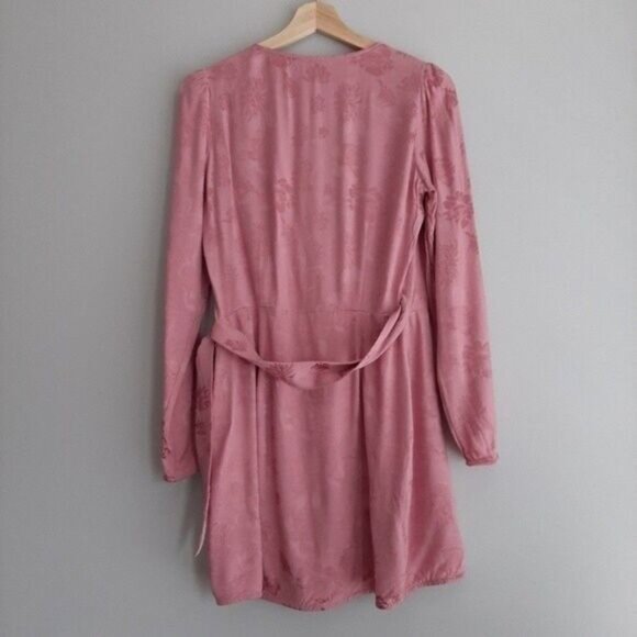 Aritzia WILFRED Callie Dress Mini Floral Pink Long Sleeve Wrap Sz S - Picture 6 of 12